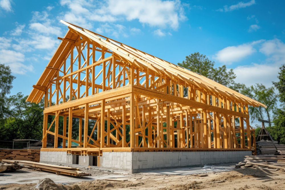 Residential wood framing under construction